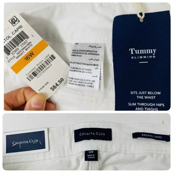Charter Club Plus Bristol Natural Waist Slimming Fit Cropped Jeans 16W White - Picture 7 of 10